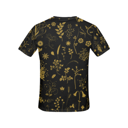 Ethno Floral Elements Pattern Gold 1 All Over Print T-shirt for Women/Large Size (USA Size) (Model T40)