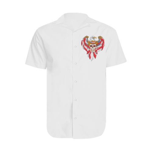 American Eagle Sugar Skull White Men's Short Sleeve Shirt with Lapel Collar (Model T54)
