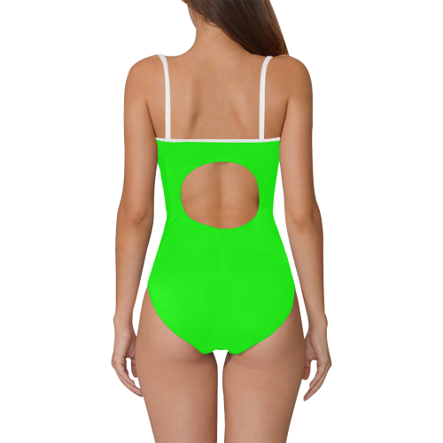 Bright Neon Green - White Trim Strap Swimsuit ( Model S05)