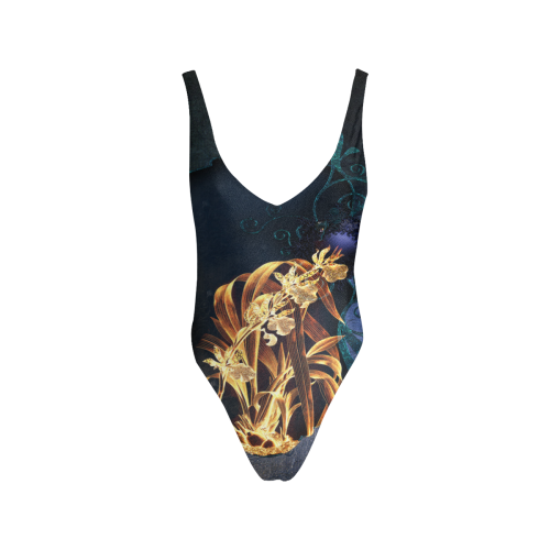 Beautiful flowers on vintage background Sexy Low Back One-Piece Swimsuit (Model S09)