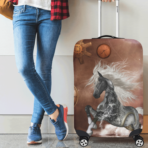 Amazing steampunk horse, silver Luggage Cover/Medium 22"-25"