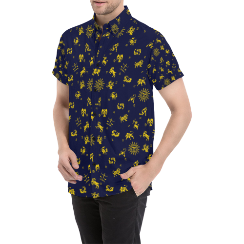Blue Gold Zodiac Men's All Over Print Short Sleeve Shirt/Large Size (Model T53)