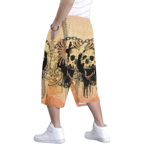 Amazing skull with wings Men's All Over Print Baggy Shorts (Model L37)