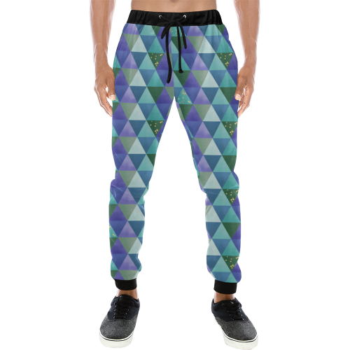 Triangle Pattern - Blue Violet Teal Green Men's All Over Print Sweatpants (Model L11)