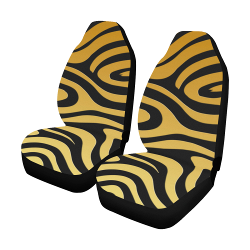 Zebra Strips Gold on Black Car Seat Covers (Set of 2)