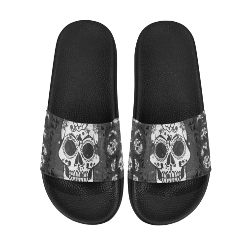 skull 317 B&W by JamColors Women's Slide Sandals (Model 057)