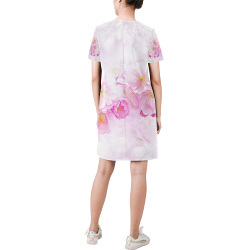Delicate floral 418 by JamColors Short-Sleeve Round Neck A-Line Dress (Model D47)