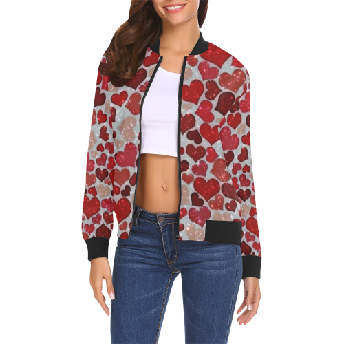sparkling hearts, red All Over Print Bomber Jacket for Women (Model H19)