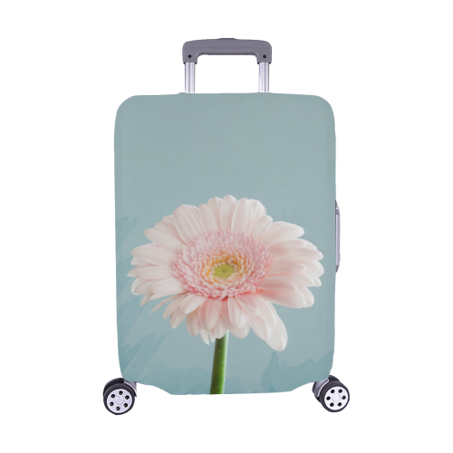 Gerbera Daisy - Pink Flower on Watercolor Blue Luggage Cover/Medium 22"-25"