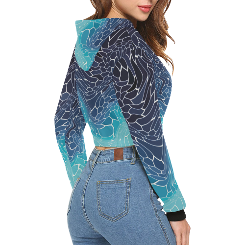 blue wave mosaic All Over Print Crop Hoodie for Women (Model H22)