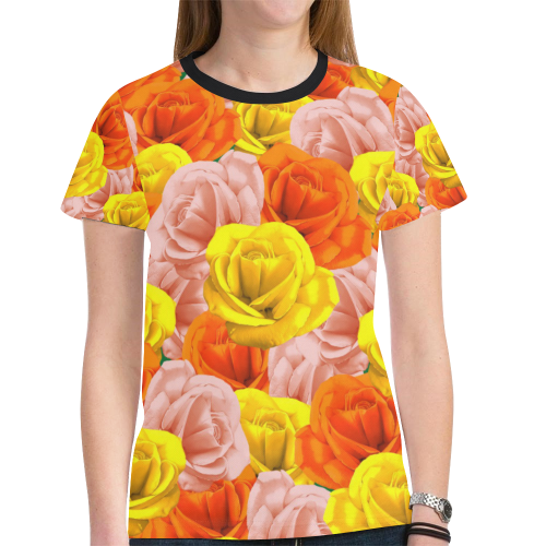 Roses Pastel Colors Floral Collage New All Over Print T-shirt for Women (Model T45)