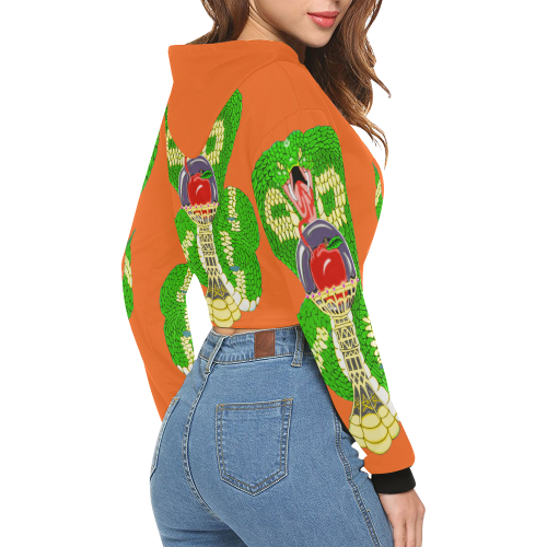 Good And Evil Orange All Over Print Crop Hoodie for Women (Model H22)