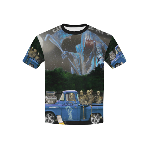Grim Reaper Skeleton Crew Kids' All Over Print T-Shirt with Solid Color Neck (Model T40)