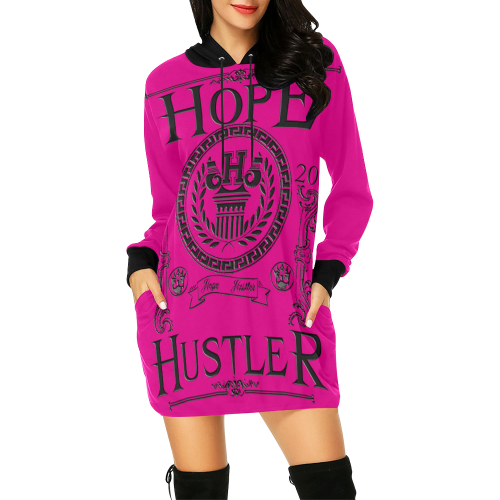 Hope Hustler Greek-styled Hoodie Dress All Over Print Hoodie Mini Dress (Model H27)