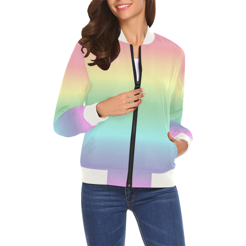 Pastel Rainbow All Over Print Bomber Jacket for Women (Model H19)