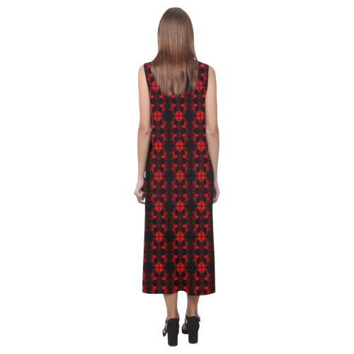 Abstract Flowing  * Red on Black Phaedra Sleeveless Open Fork Long Dress (Model D08)