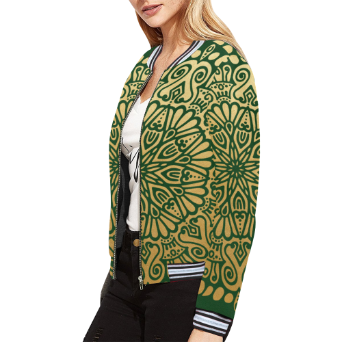 Golden Princess green All Over Print Bomber Jacket for Women (Model H21)