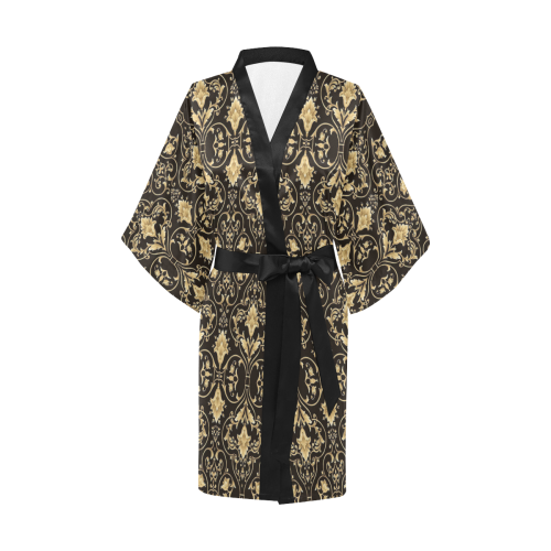 Black Gold Damask Kimono Robe