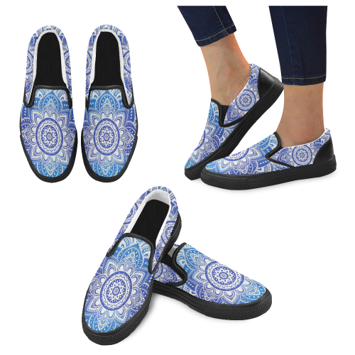 MANDALA LOTUS FLOWER Slip-on Canvas Shoes for Men/Large Size (Model 019)