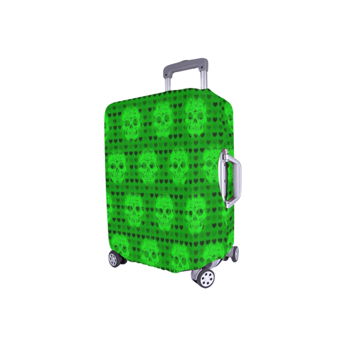 skulls and hearts, green by JamColors Luggage Cover/Small 18"-21"