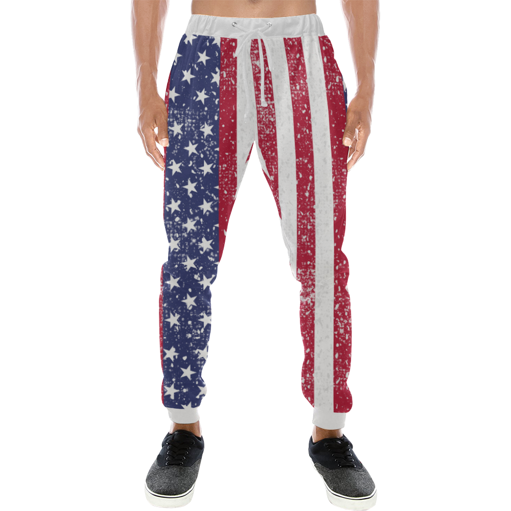 American Flag Distressed Men's All Over Print Sweatpants (Model L11 ...