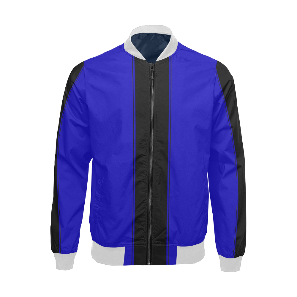Racing Stripe Black on Blue All Over Print Bomber Jacket for Men/Large ...