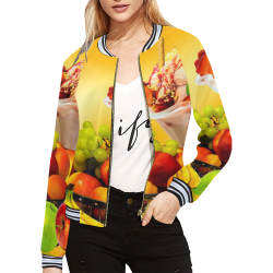 SUMMER FRUIT,ICE CREAM AND ORANGE JUICE All Over Print Bomber Jacket for Women (Model H21)