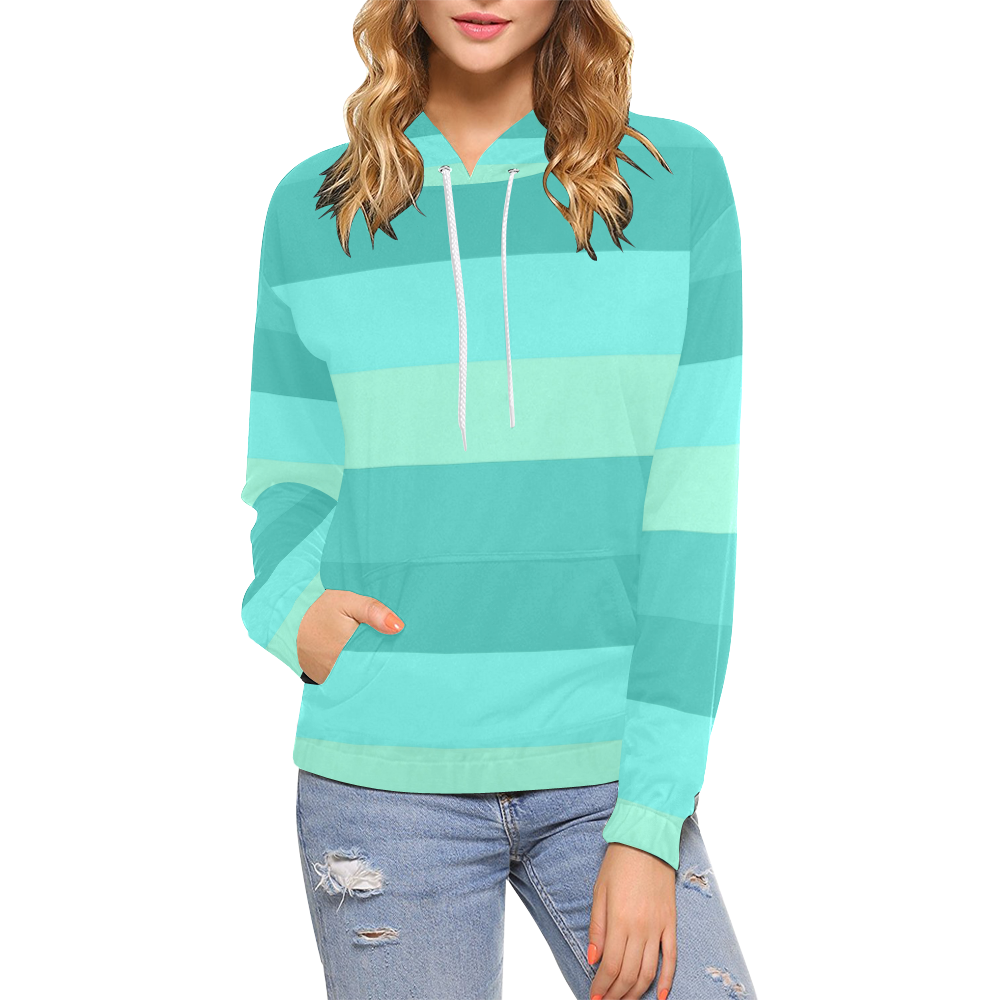 Shades Of Green Stripes All Over Print Hoodie for Women (USA Size ...
