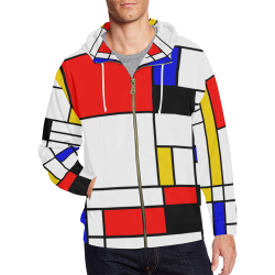 Bauhouse Composition Mondrian Style All Over Print Full Zip Hoodie for Men/Large Size (Model H14)