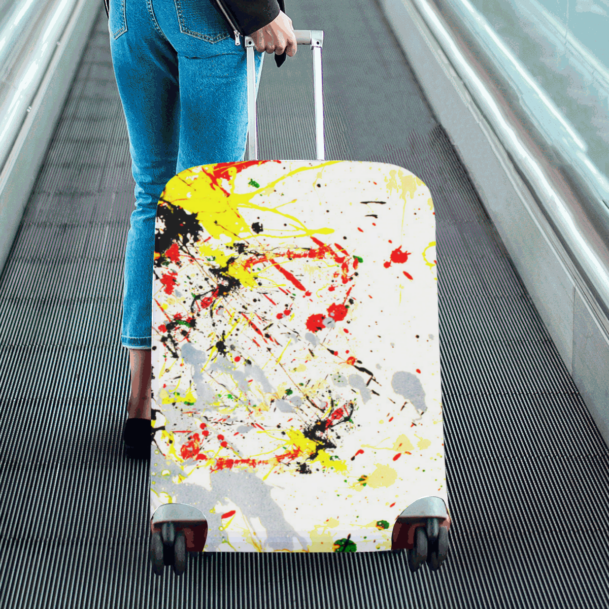 Black, Red, Yellow Paint Splatter Luggage Cover/Large 26"28" ID