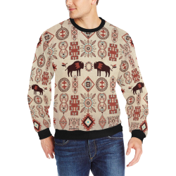 American Native Buffalo Men's Rib Cuff Crew Neck Sweatshirt (Model H34)