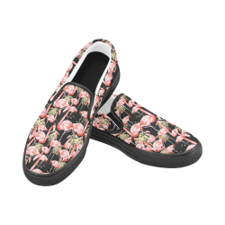 Pattern of flamingos among golden palm trees 4 Women's Slip-on Canvas Shoes (Model 019)