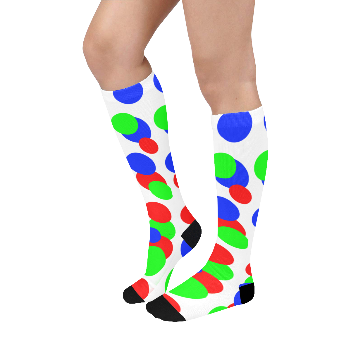 Clown Circle Polka Dots (Colorful) White Over-The-Calf Socks | ID: D4130824
