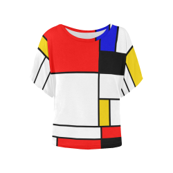 Bauhouse Composition Mondrian Style Women's Batwing-Sleeved Blouse T shirt (Model T44)