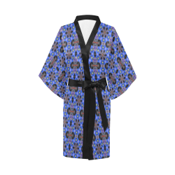 Blue and Black Geometric Kimono Robe