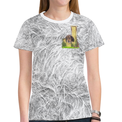 Birthday Letter J  puppy dog on tecture New All Over Print T-shirt for Women (Model T45)