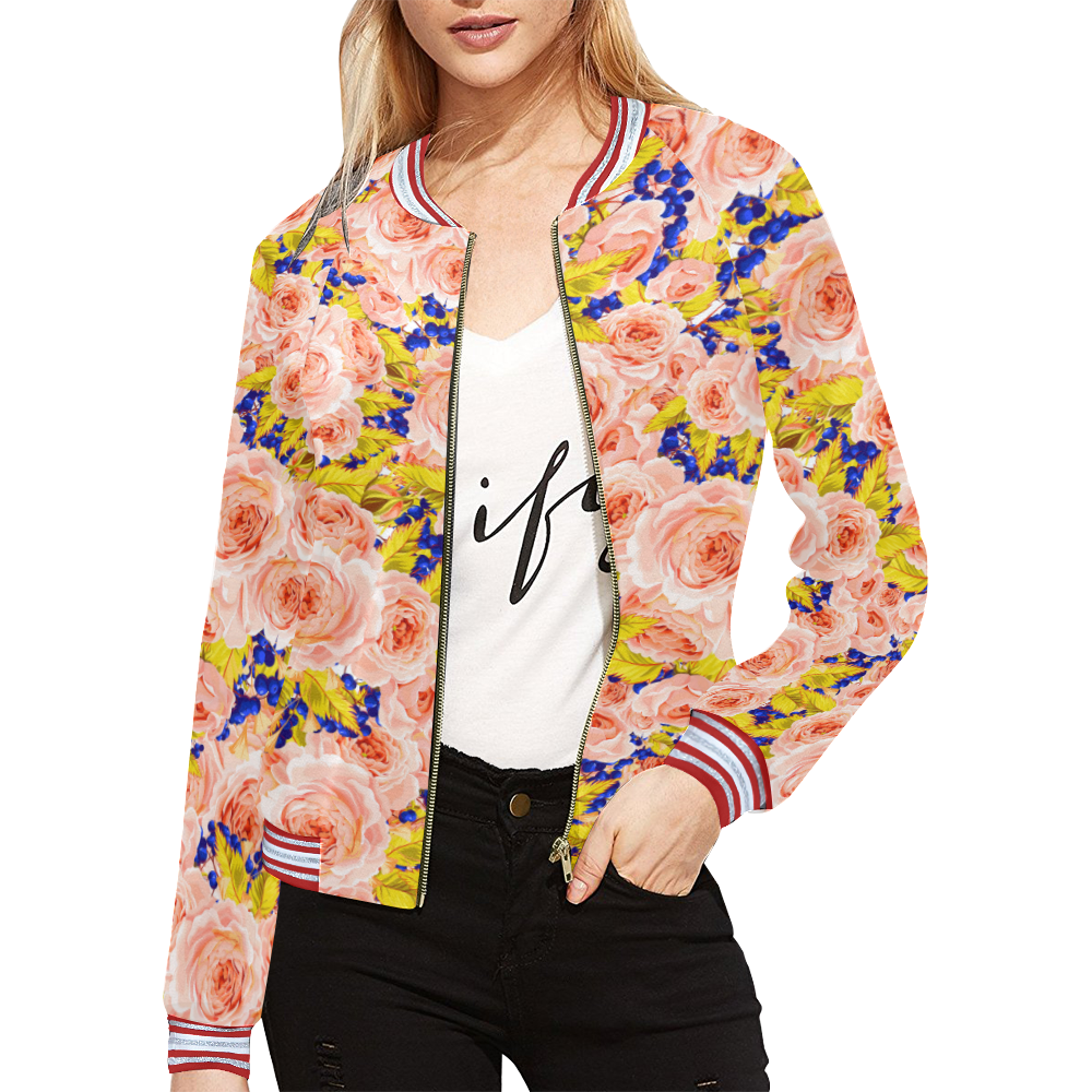 Rose Flower All Over Print Bomber Jacket for Women (Model H21) | ID ...