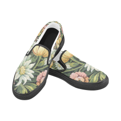 grandma's comfy floral black trim Slip-on Canvas Shoes for Men/Large Size (Model 019)