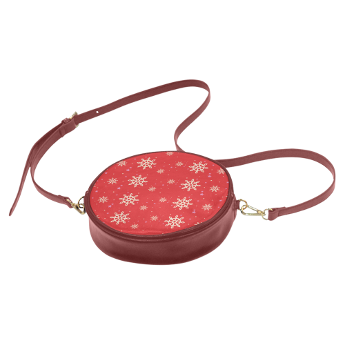 xmas snowflake pattern on red background Round Sling Bag (Model 1647)
