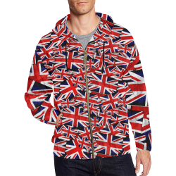 Union Jack British UK Flag All Over Print Full Zip Hoodie for Men/Large Size (Model H14)