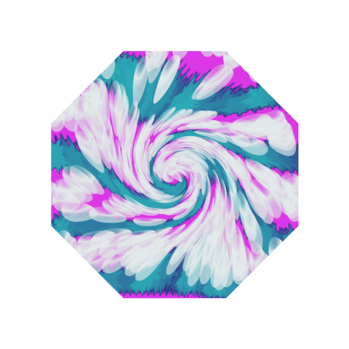 Turquoise Pink Tie Dye Swirl Abstract Anti-UV Auto-Foldable Umbrella (Underside Printing) (U06)