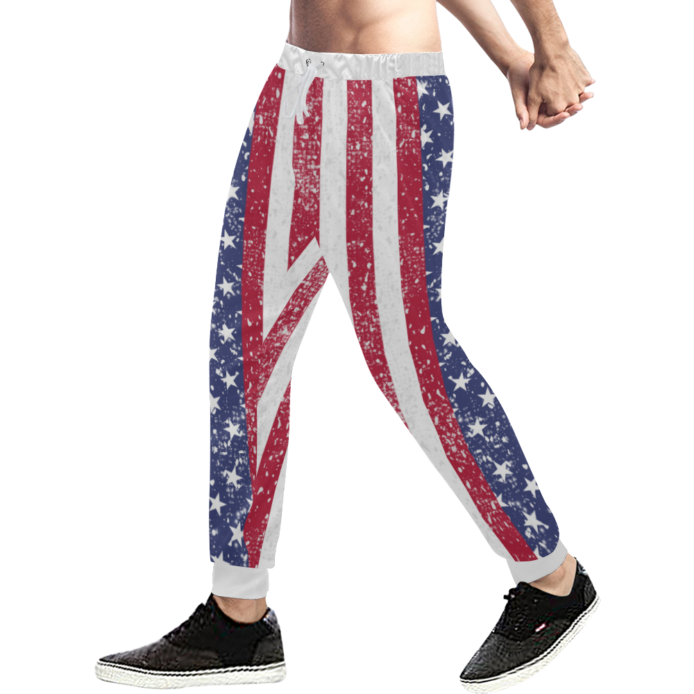 American Flag Distressed Men's All Over Print Sweatpants (Model L11 ...