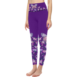 Purple Spring Butterfly Women's All Over Print High-Waisted Leggings (Model L36)