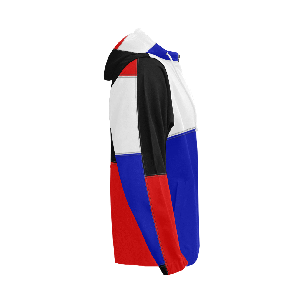 Red, Black and Blue Blocks All Over Print Full Zip Hoodie for Men