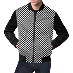 Checkerboard White And Black All Over Print Bomber Jacket for Men/Large Size (Model H19)