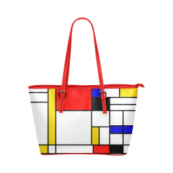 Bauhouse Composition Mondrian Style Leather Tote Bag/Small (Model 1651)