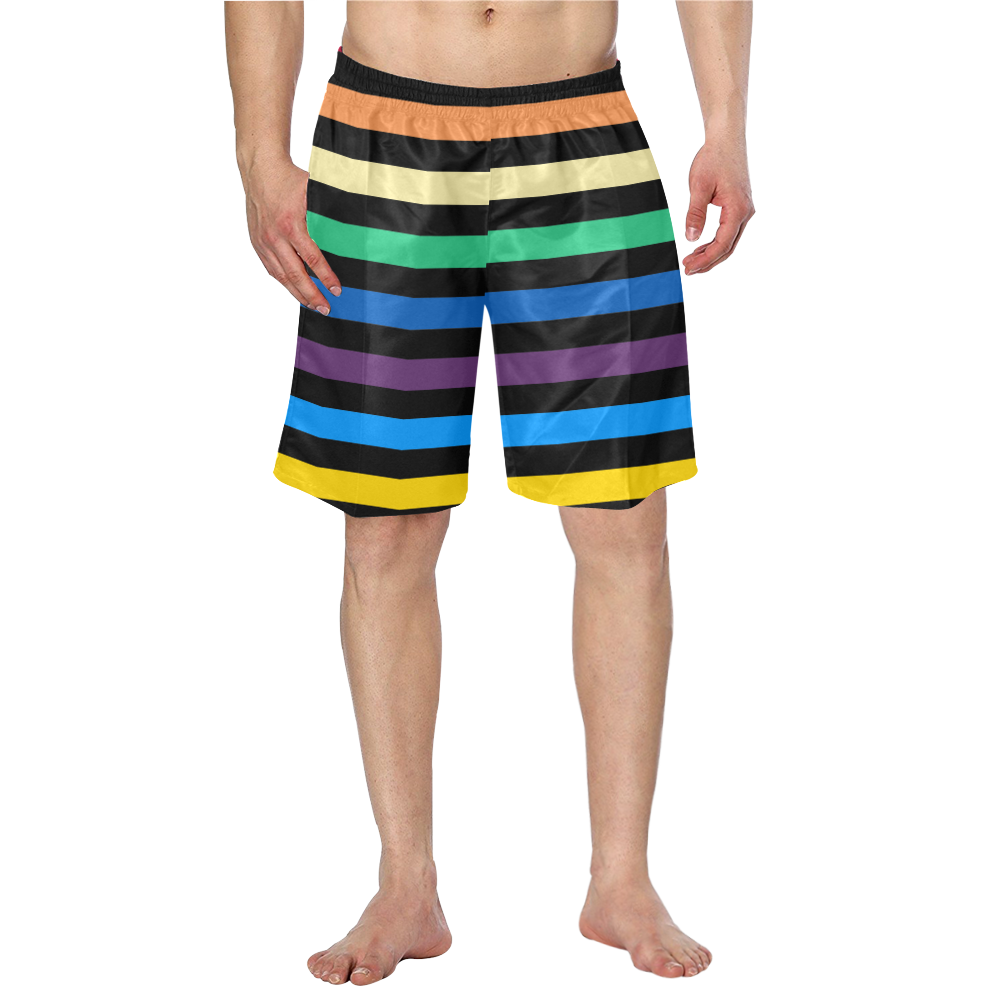 Rainbow Stripes with Black Men's Swim Trunk (Model L21) | ID: D3455855