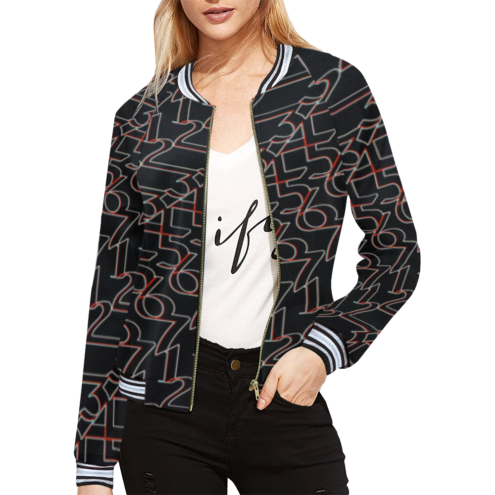 NUMBERS Collection 1234567 Blk/Red/White All Over Print Bomber Jacket ...
