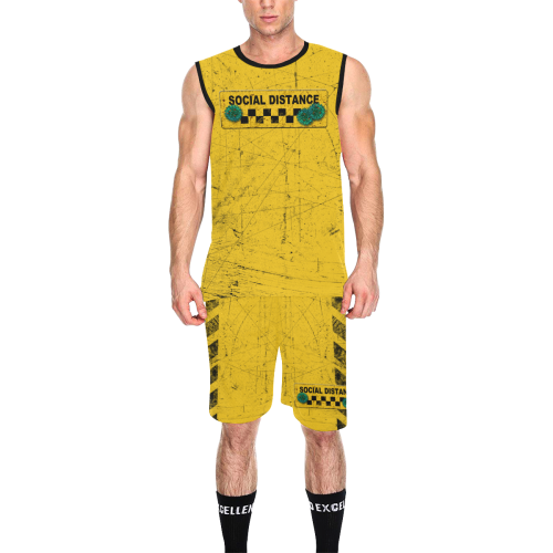 yellow and black warning stripes used look - social distance virus All Over Print Basketball Uniform