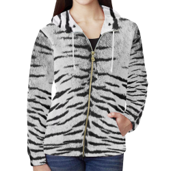 White Tiger All Over Print Full Zip Hoodie for Women (Model H14)